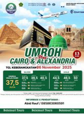Paket Umrah Plus Cairo ,  Plus Axleandria, Umrah 13 hari ,Umrah Awal Musim 1447H,  Btt Ast,  Keberangkatan  06 November 2025